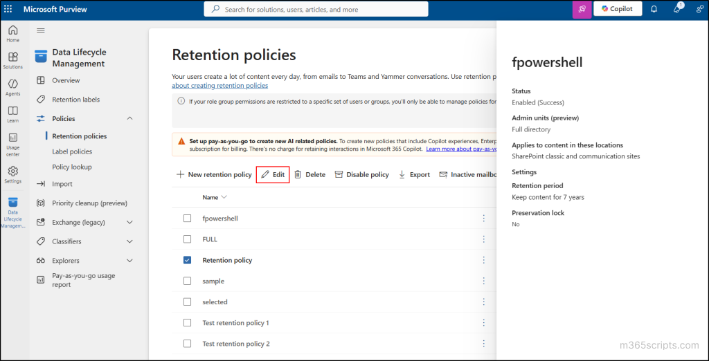 Policy Module Sharepoint How to Exclude SharePoint Sites from a Retention Policy