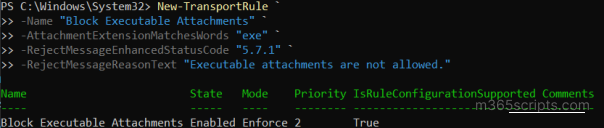 Create Transport Rules in EXO Using New-TransportRule Cmdlet
