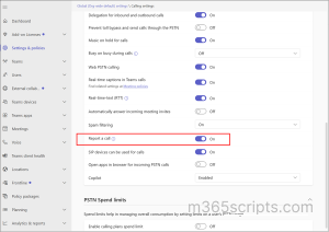 Enabling report a call option in Teams admin center